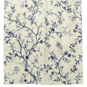 Rideaux De Douche Motif de toile florale vintage bleu (1)