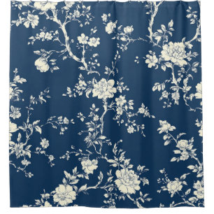 Rideaux De Douche Motif de toile florale vintage bleu (11)