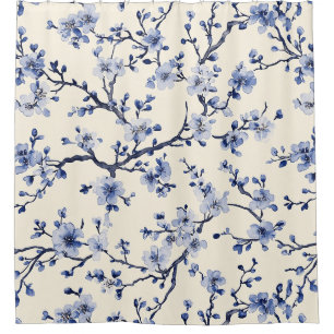Rideaux De Douche Motif de toile florale vintage bleu (5)