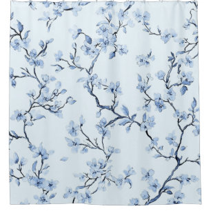 Rideaux De Douche Motif de toile florale vintage bleu (9)