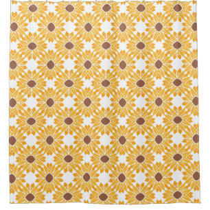 Rideaux De Douche Motif de tournesol rétro Abstrait géométrique blan