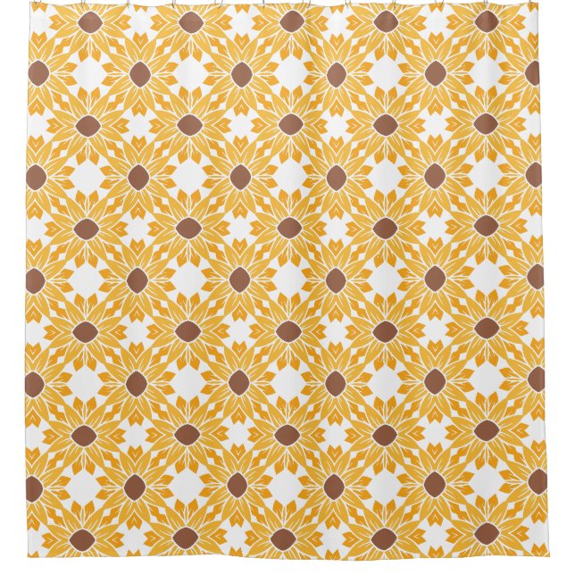 Rideaux De Douche Motif de tournesol rétro Abstrait géométrique blan (Devant)