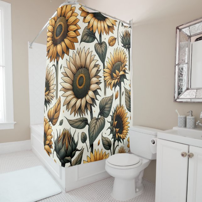 Rideaux De Douche Motif de tournesol vibrant (En situation)