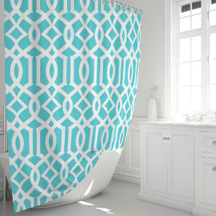 Rideaux De Douche Motif de treillis marocain turquoise et blanc