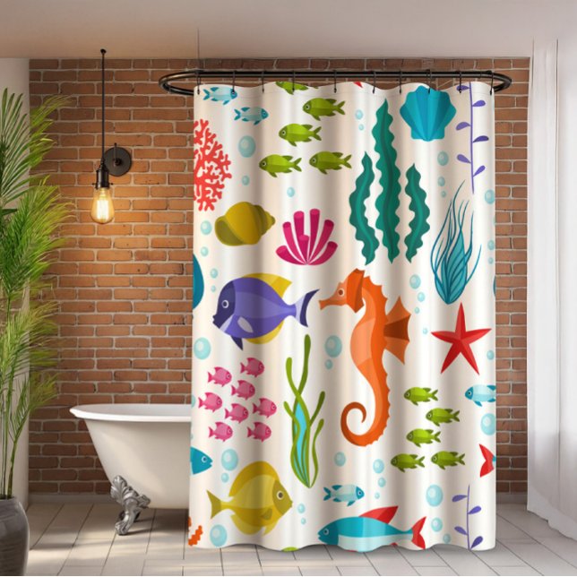 Rideaux De Douche Motif de vie océanique avec des animaux marins (Créateur téléchargé)