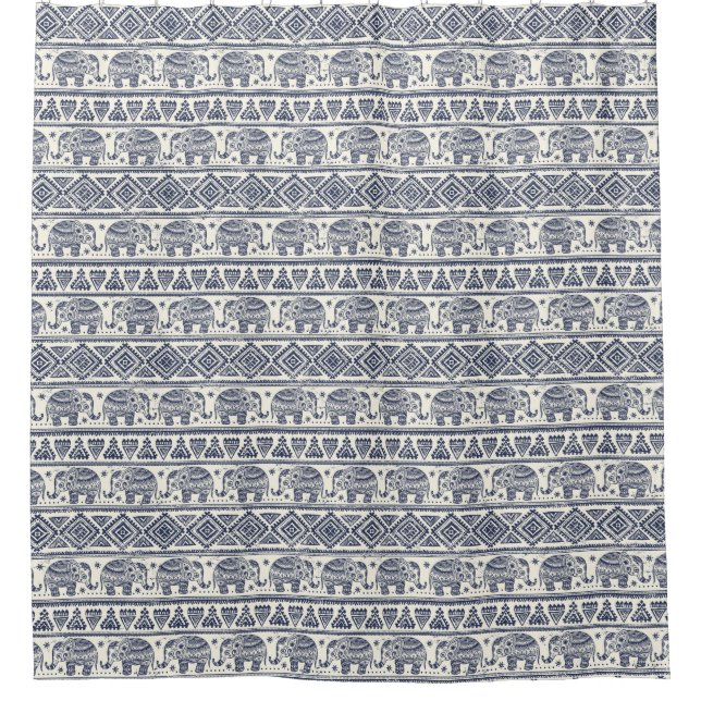 Rideaux De Douche Motif d'éléphant ethnique bleu (Devant)