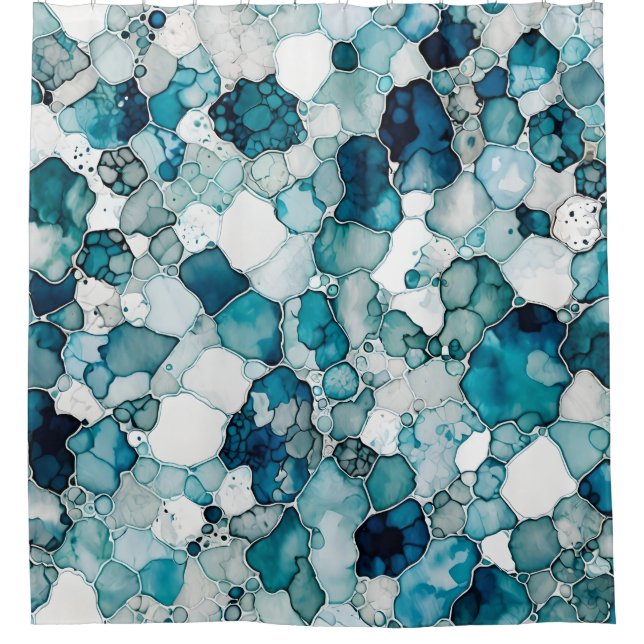 Rideaux De Douche Motif d'encre d'alcool bleu vibrant (Devant)