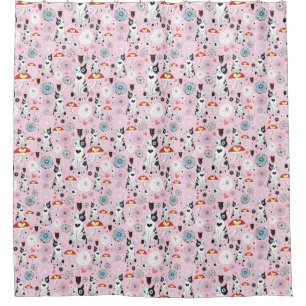 Rideaux De Douche motif des chats et des fleurs
