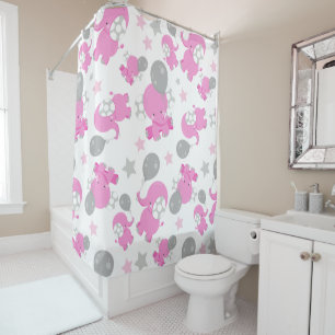 Rideaux De Douche Motif Des Eléphants Roses, Eléphants Mignons, Étoi