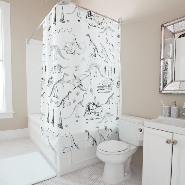 Rideaux De Douche Motif des os fossiles de dinosaures (En situation)