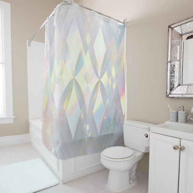 Rideaux De Douche Motif diamant blanc Iridescendant (En situation)