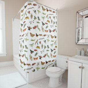 Rideaux De Douche Motif d'illustration coloré d'insectes Vintages