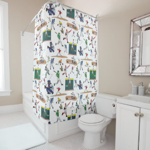 Rideaux De Douche Motif d'illustrations des joueurs de baseball
