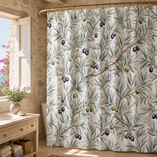 Rideaux De Douche Motif d'olive de campagne française à l'aquarelle