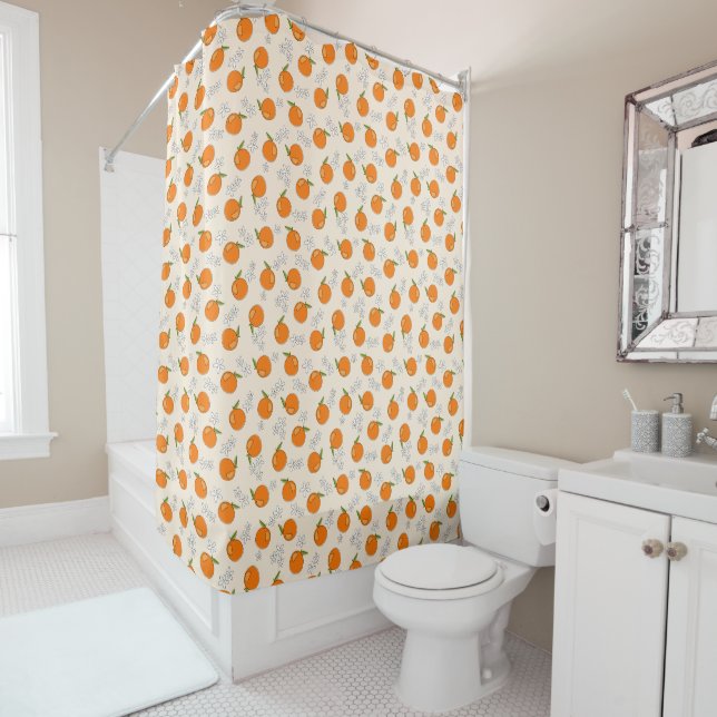 Rideaux De Douche Motif d'oranges et de fleurs (En situation)