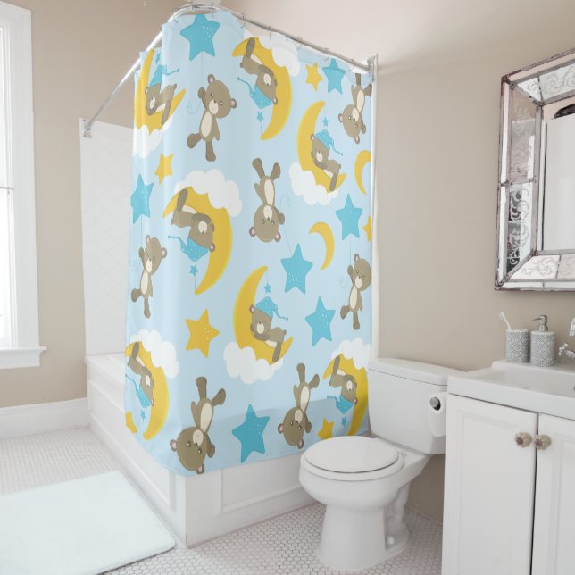 Rideaux De Douche Motif D'Ours, Mignonnes Ours, Nounours, Étoiles (En situation)