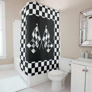 Rideaux De Douche Motif du drapeau cool noir et blanc À damiers