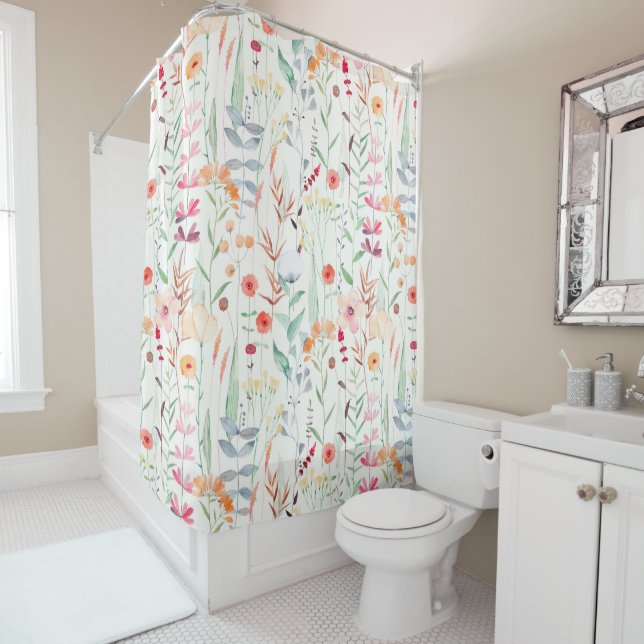 Rideaux De Douche Motif du jardin de fleurs Pastel (En situation)