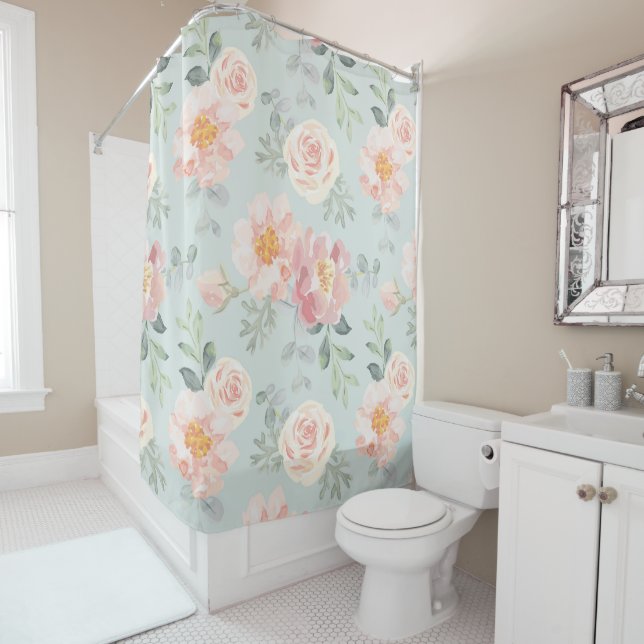 Rideaux De Douche Motif du jardin rose Rose Rose Pastel (En situation)