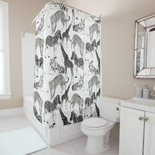 Rideaux De Douche Motif élégant Black and White Jungle Animaux