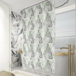 Rideaux De Douche Motif élégant de tigre noir blanc argent