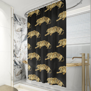 Rideaux De Douche Motif élégant de tigre noir et or