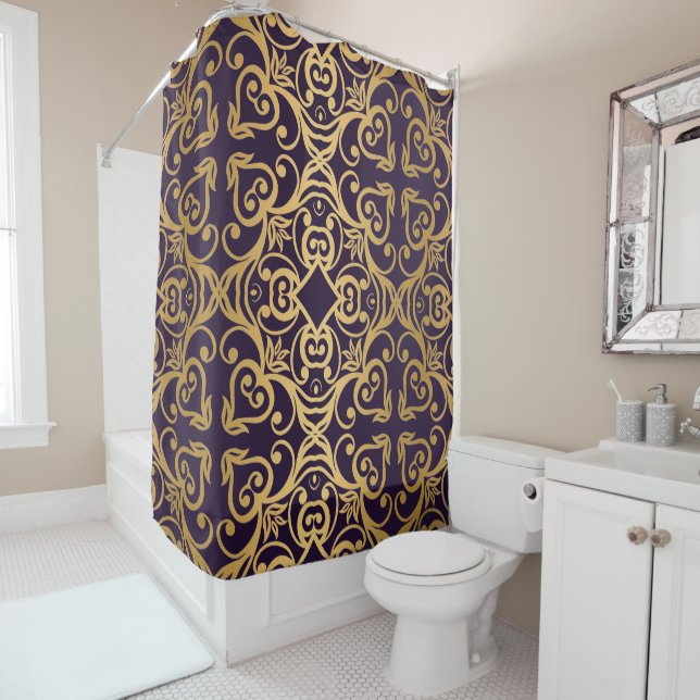 RIDEAUX DE DOUCHE MOTIF ÉLÉGANT ET ÉLÉGANT D'OR NOIR (En situation)