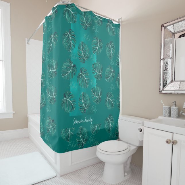 Rideaux De Douche Motif élégant personnalisé de feuilles de palmier  (En situation)
