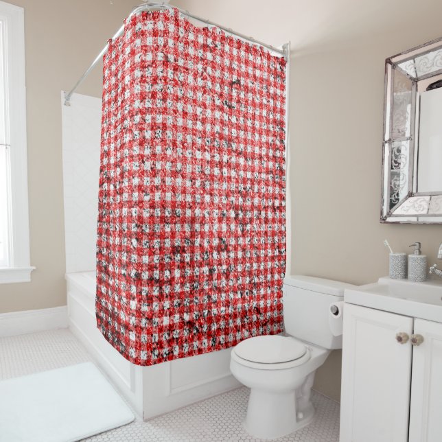 Rideaux De Douche Motif en En vichy rouge et blanc (En situation)
