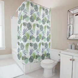 Rideaux De Douche Motif en feuille de palme moderne vert tropical