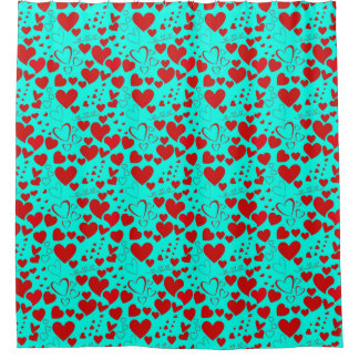 Rideaux De Douche Motif en forme de coeur rouge en turquoise vide