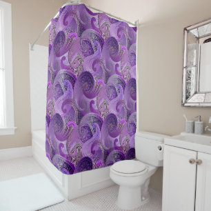 Rideaux De Douche Motif Exotique Violet Paisley Boho Damask