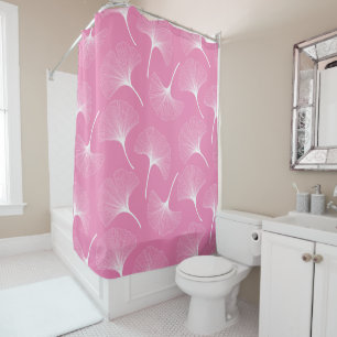 Rideaux De Douche Motif feuille abstrait blanc et rose