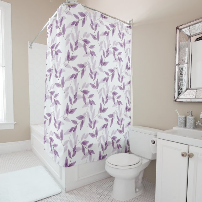 Rideaux De Douche Motif Feuille de l'aquarelle en plumes (En situation)
