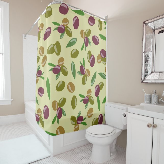 Rideaux De Douche Motif Feuille d'olive et d'olive rustique (En situation)