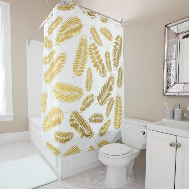 Rideaux De Douche Motif Feuille Faux Gold Palm (En situation)