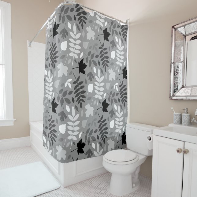 Rideaux De Douche Motif Feuille tombé Monochrome sur Grey (En situation)