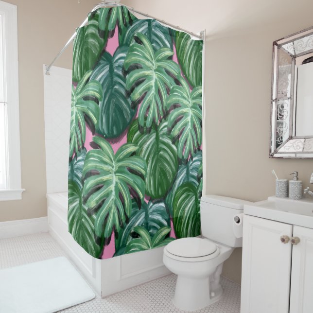 Rideaux De Douche Motif Feuille tropical - Liège vert (En situation)