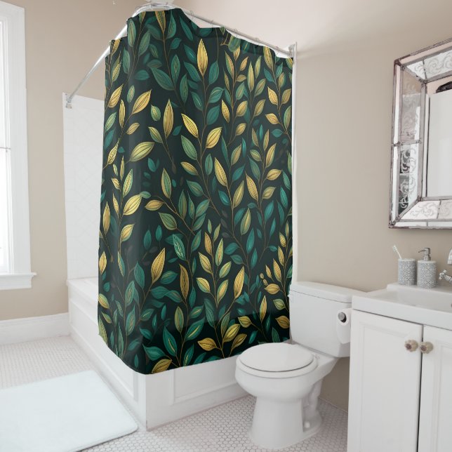 Rideaux De Douche Motif Feuille verte (En situation)