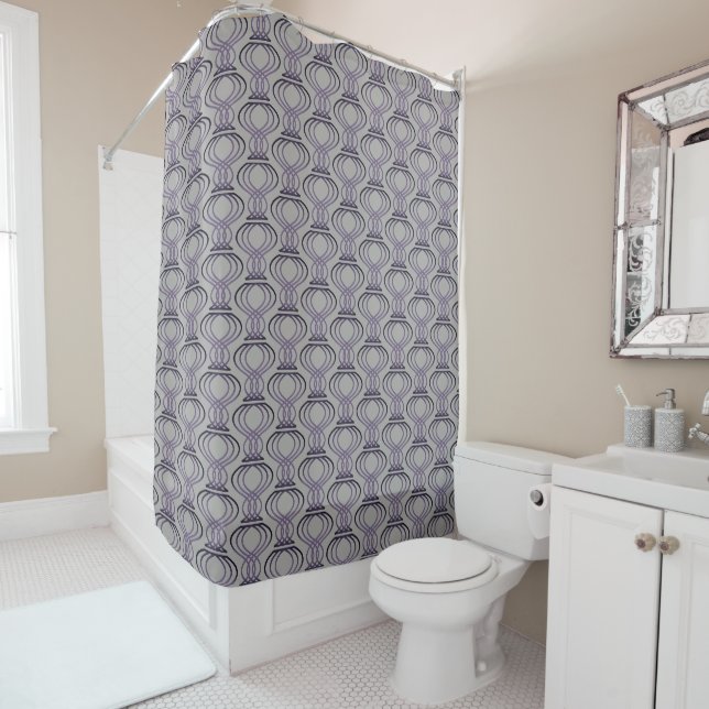 Rideaux De Douche Motif final Burnt Purple et Silver (En situation)