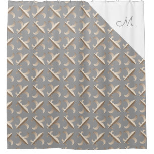 Rideaux De Douche Motif fleur de lis rayé et monogrammé