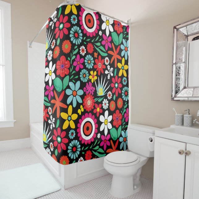 Rideaux De Douche Motif fleur sauvage rétro (En situation)