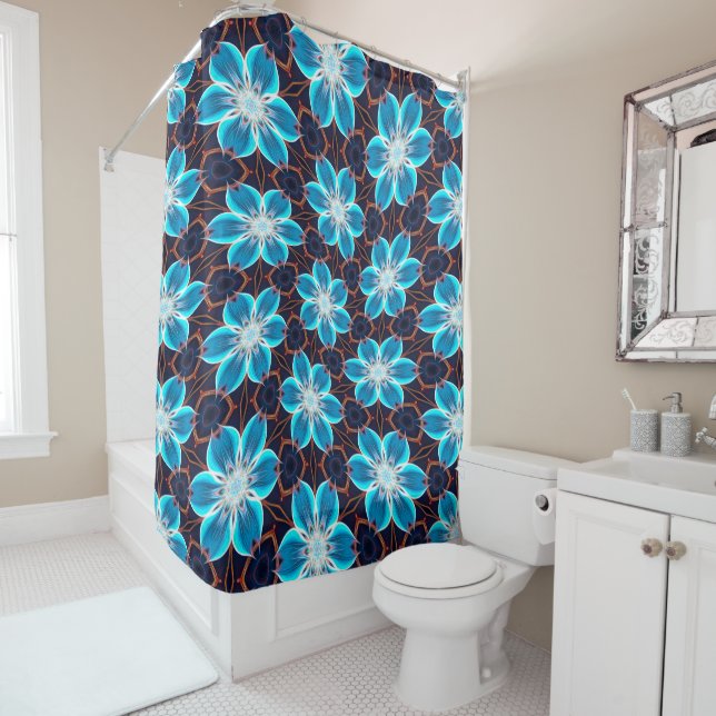 Rideaux De Douche Motif Fleurs bleues Abstraites (En situation)