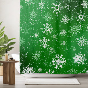 Rideaux De Douche Motif Flocons de Neige Verts Fête d'Hiver