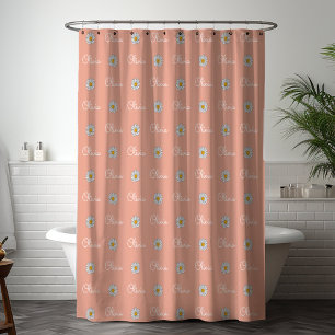 Rideaux De Douche Motif floral à marguerite blanche avec nom personn
