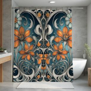Rideaux De Douche Motif floral Art Nouveau sarcelle orange