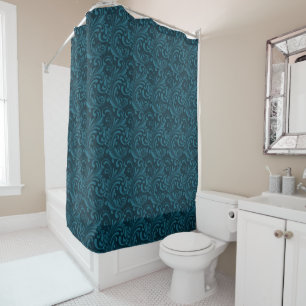 Rideaux De Douche Motif floral baroque bleu sarcelle élégant
