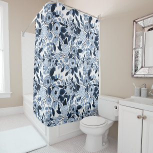 Rideaux De Douche Motif floral bleu marine Pastel