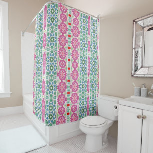 Rideaux De Douche Motif floral bohème Mosaïque aquarelle
