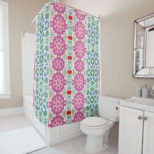 Rideaux De Douche Motif floral bohème Mosaïque aquarelle